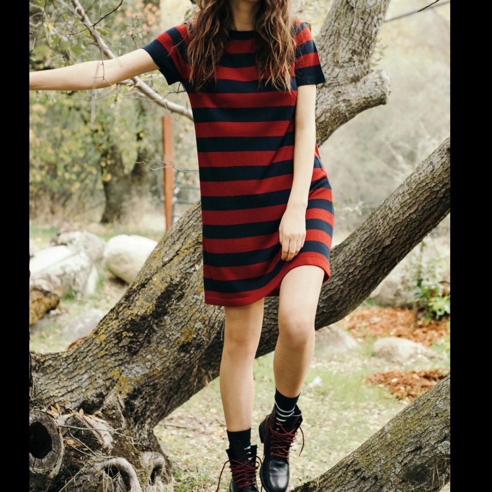 JENNI KAYNE Cashmere Blend Easy T-Shirt Dress in Red & Navy Stripe Sz XS Luxury
